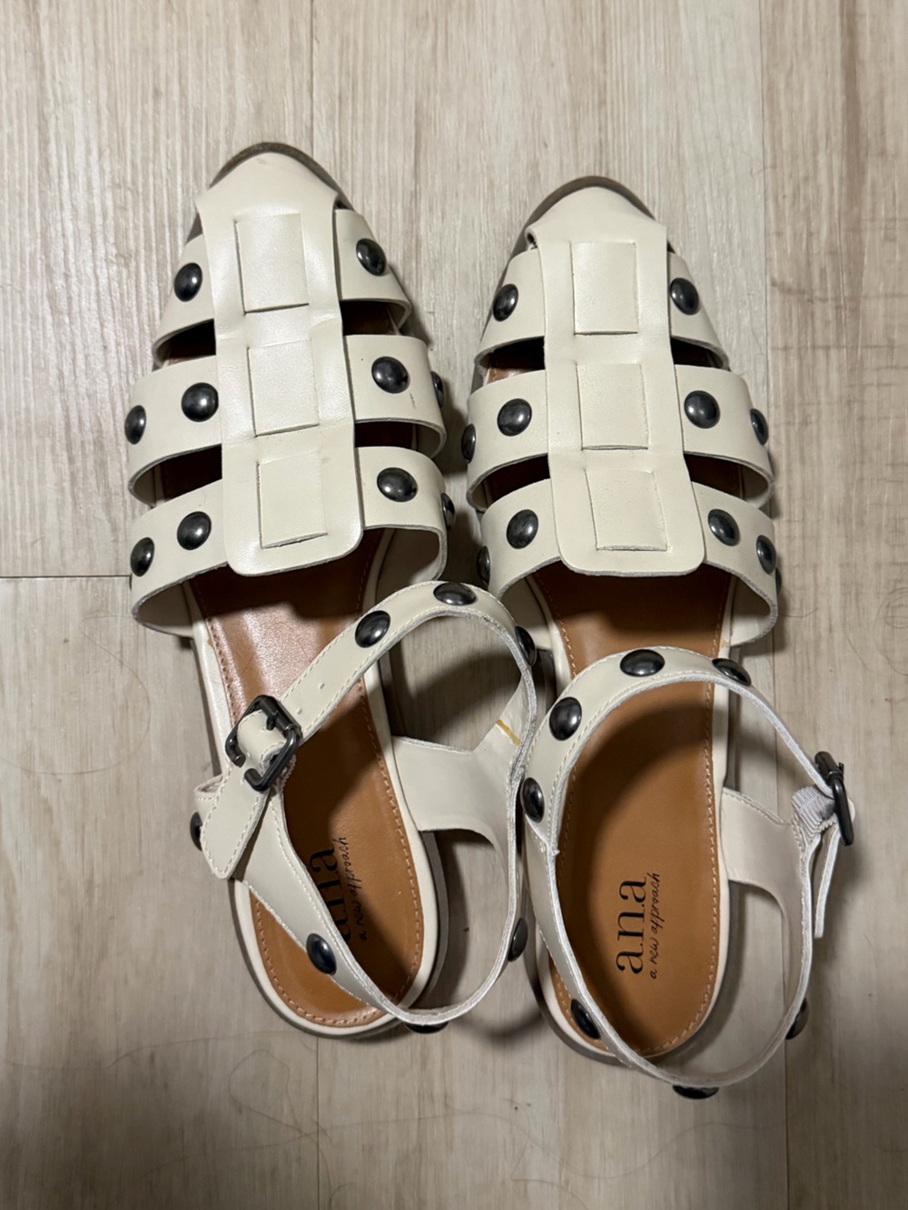a.n.a Cream Studded Cage Slingback Sandals
